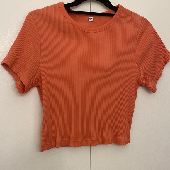 Uniqlo Ribbed Crew Neck Short-Sleeve Cropped T-Shirt, Orange, XL - Picture 6 of 15